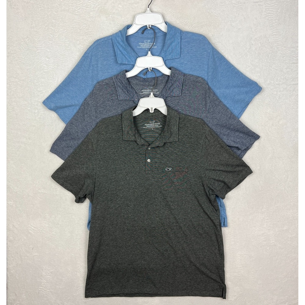 Vineyard Vines Edgartown Polo Shirt Men Large Lot Bundle 3 Blue Gray Pima Cotton
